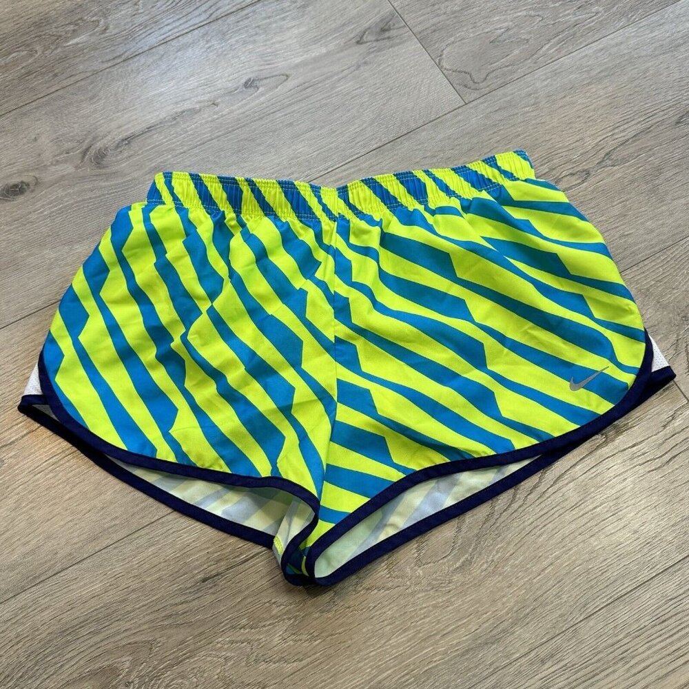 NIKE Women's‎ DRI-FIT Running Shorts Volt/Cyan Blue Lime Green Size Small S